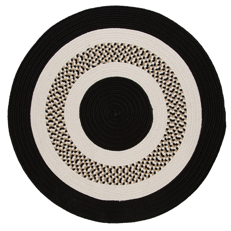 Tapis intérieur/extérieur noir tressé à la main Bloxom, Rond 3 pi