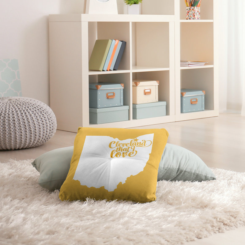 Coussin de plancher touffeté, 26 po x 26 po, Jaune, Cleveland