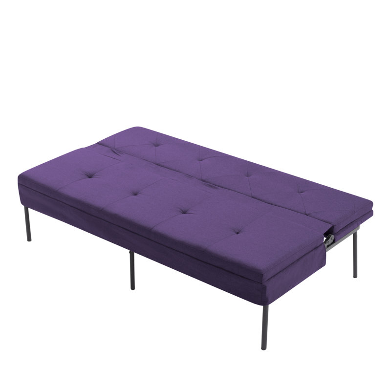 Canapé-lit futon mauve à 3 places, canapé-lit pliant simple avec structure en métal et revêtement en polyester