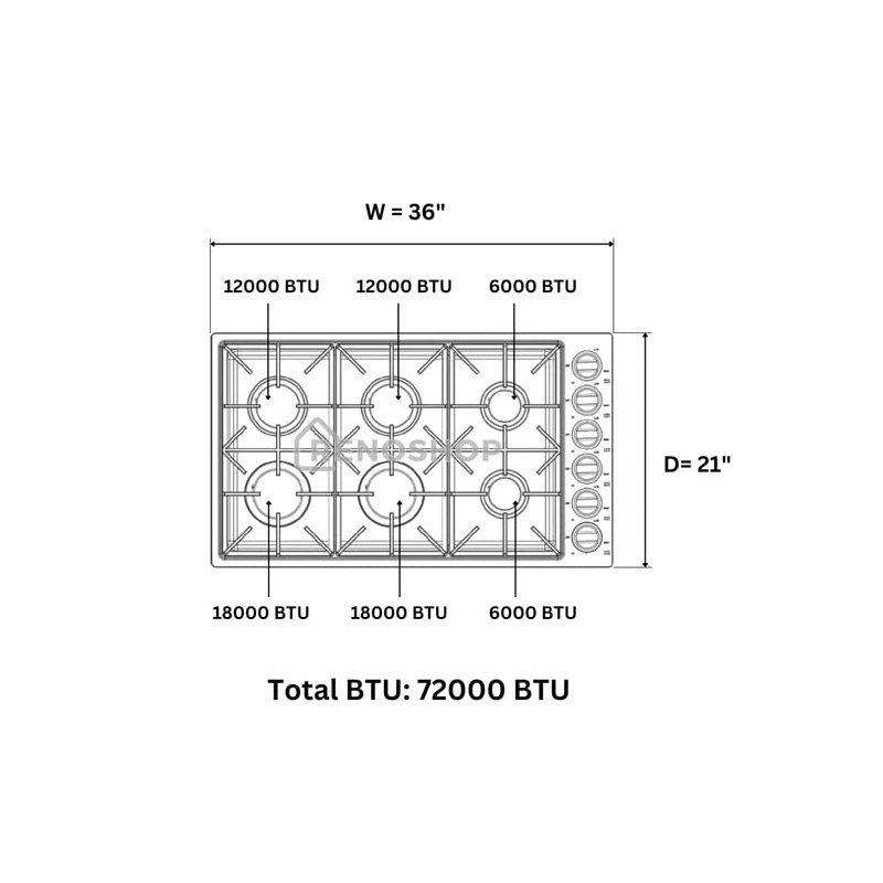 36 Inch Professional 6 Burner Drop-In Gas Cooktop