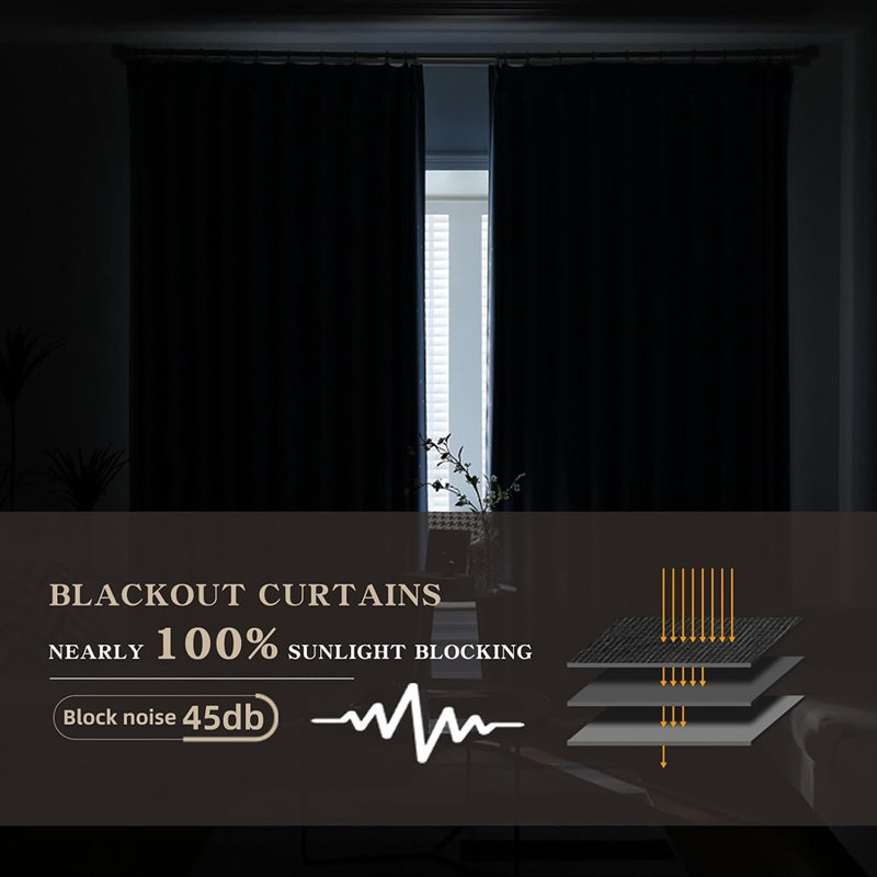 Room Divider Curtain With Ceiling Curtain Track Set Blackout Privacy Thermal Insulated Noise Reduced Track System,15 Ft W X 9 Ft H, Black, 1 Panel
