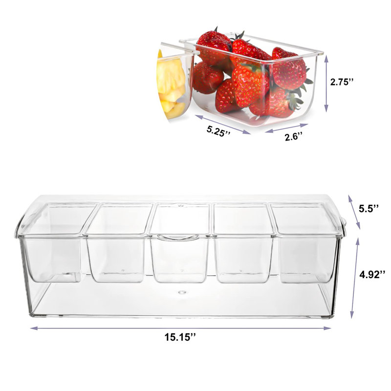 Chilled Condiment Server|Taco Bar Serving Set For Party|Chilled Condiment Tray With Lid And 5 Removable Compartments