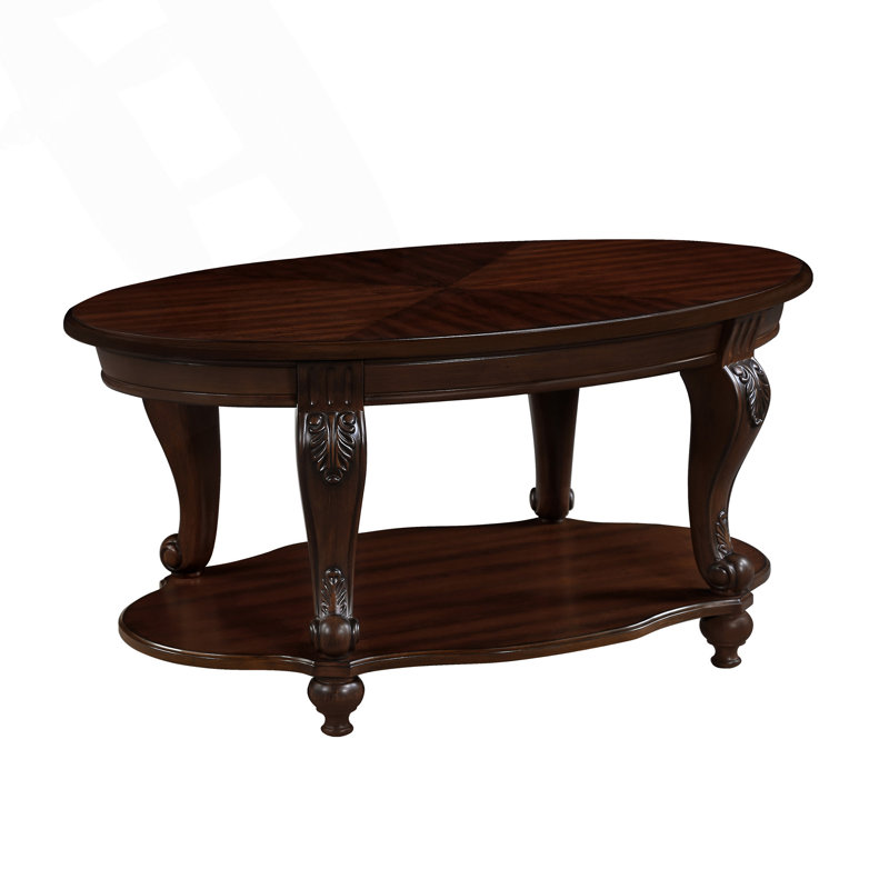 Table basse ovale en bois massif de 42 pouces avec conception à 2 niveaux et tablette de rangement ouverte