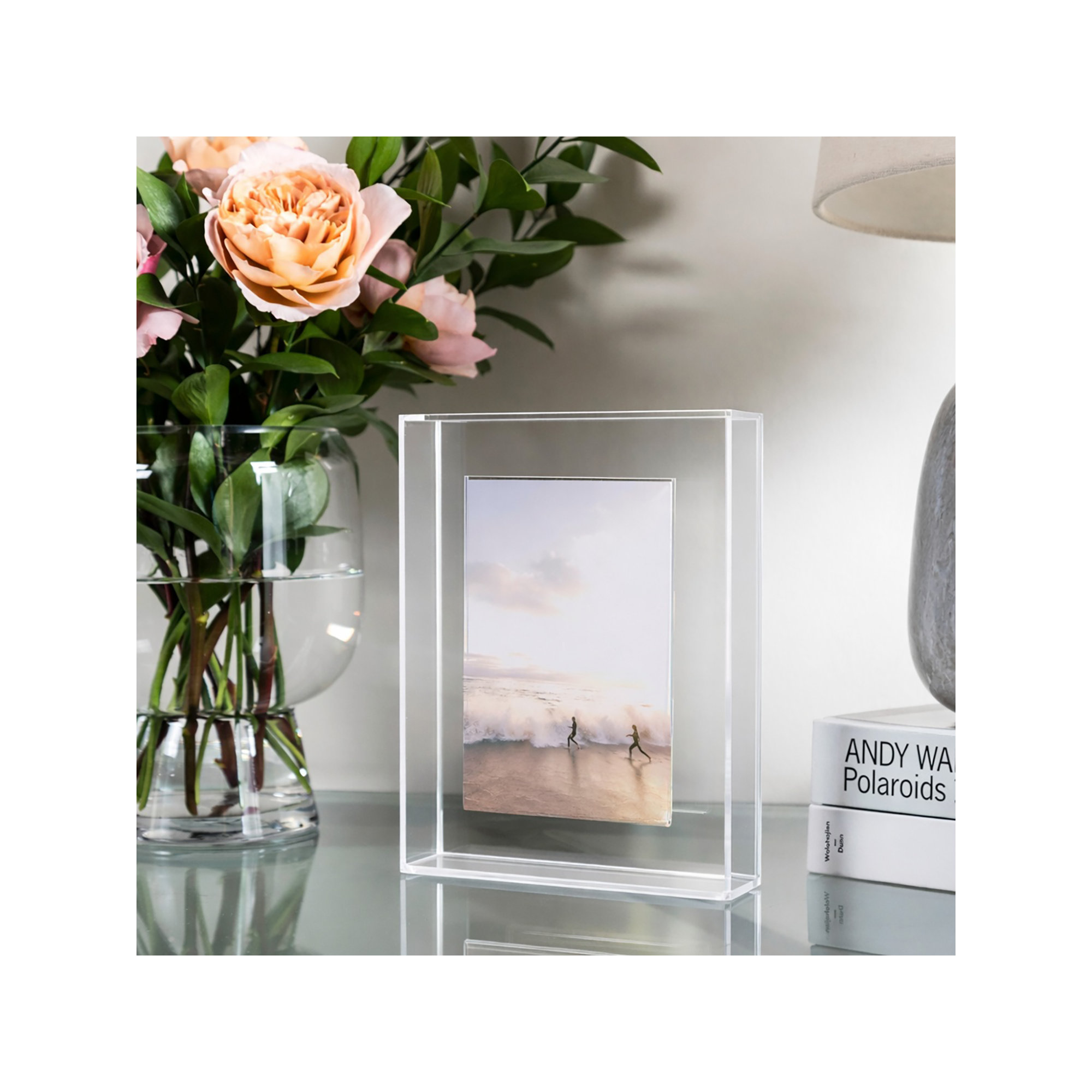 Float Frame for Tabletop or Wall with Magnetic Photo Holder, 5" x 7", Clear