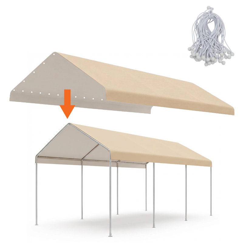 Aoodor 10 x 20 FT Shade Replacement Canopy Cover with Extra-Long Ball Bungees, Beige