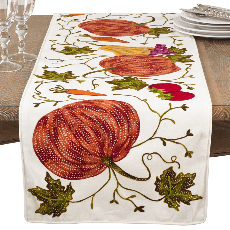 Chemin de table pour table de thanksgiving à la récolte 100% coton brodéed Kapitz