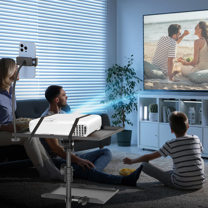 Support de projecteur pour trépied, support pour ordinateur portable sur roulettes avec support pour téléphone Mousee Tray, support de projecteur portable, hauteur réglable de 23 à 49 pouces, support de projecteur pour bureau, maison