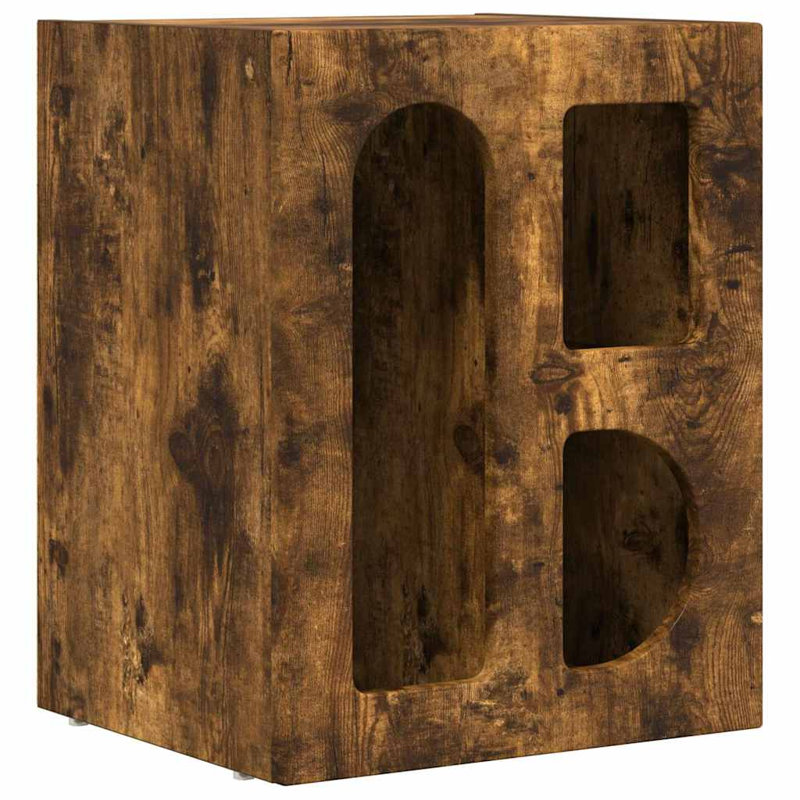 40cm W Manufactured Wood Bedside Table, Smoked Oak