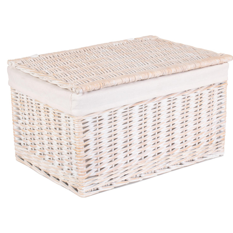 Wicker Lined 3 Piece Storage Hamper Set, White Wash