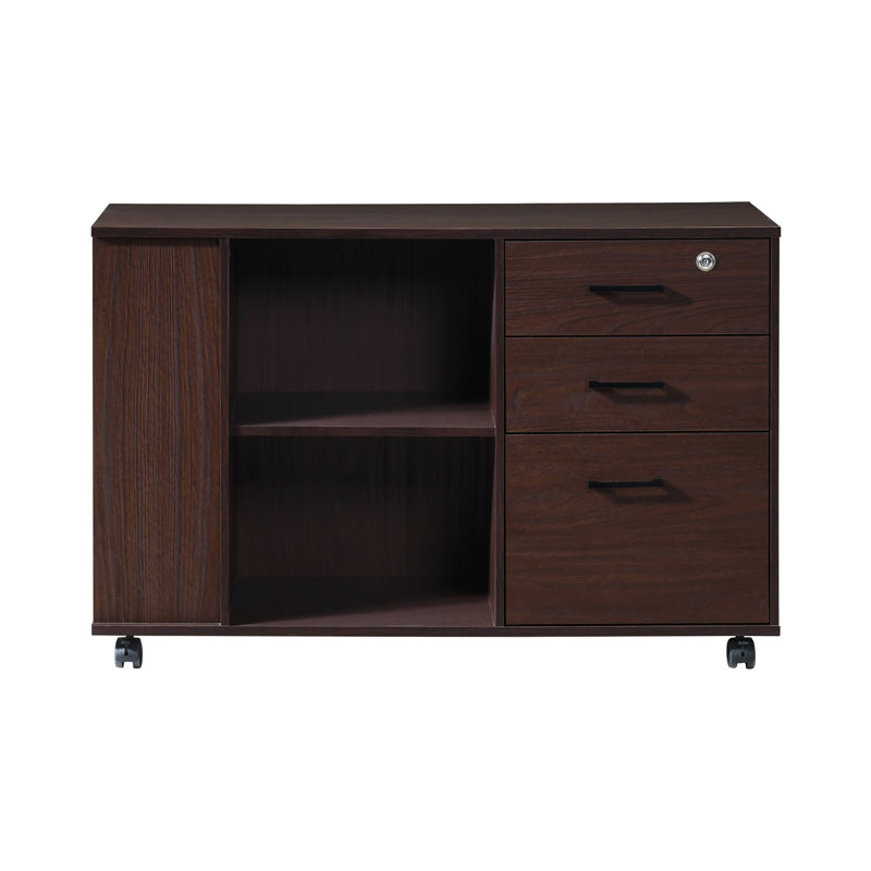 Oak File Cabinet With 1 Locker, Brown