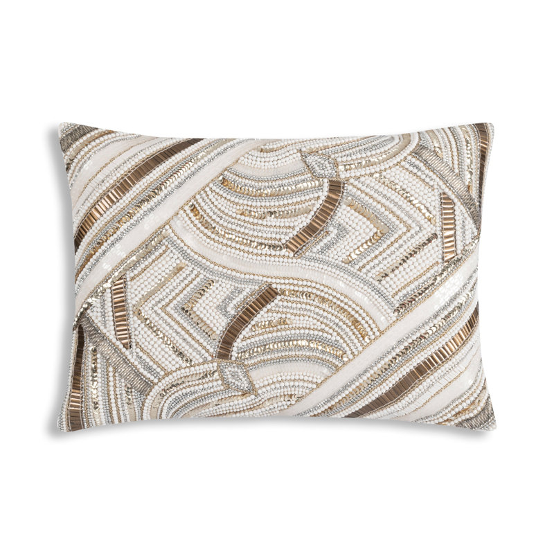 Cloud9 Design Islay Velvet Pillow Rectangular Accent Cushion with Handcrafted Beading and Decorative Embellishments