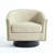 Bennett Upholstered Beige Faux Leather Tufted Barrel Small Swivel Chair with Nailhead Trim-678481689