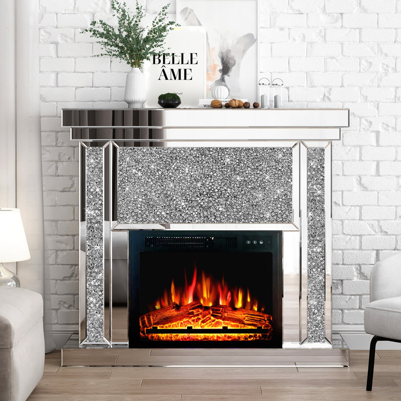 Electric Fireplace with LED Lighting, Sparkling Mantel Surround