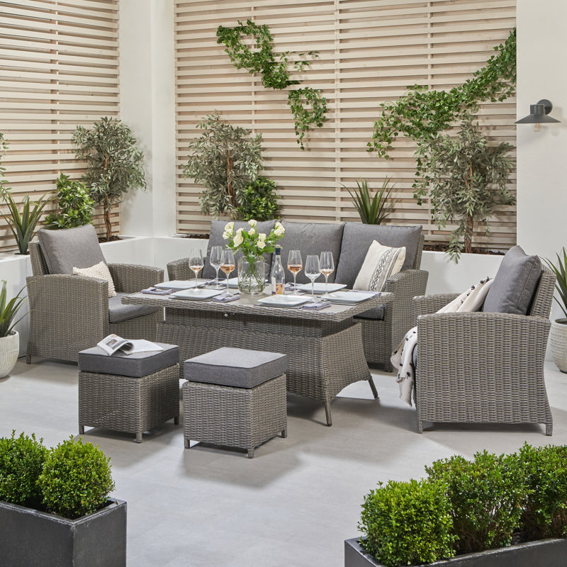 Aarjun 7 Seater Rattan Effect Sofa Set, Ceramic, Slate Grey