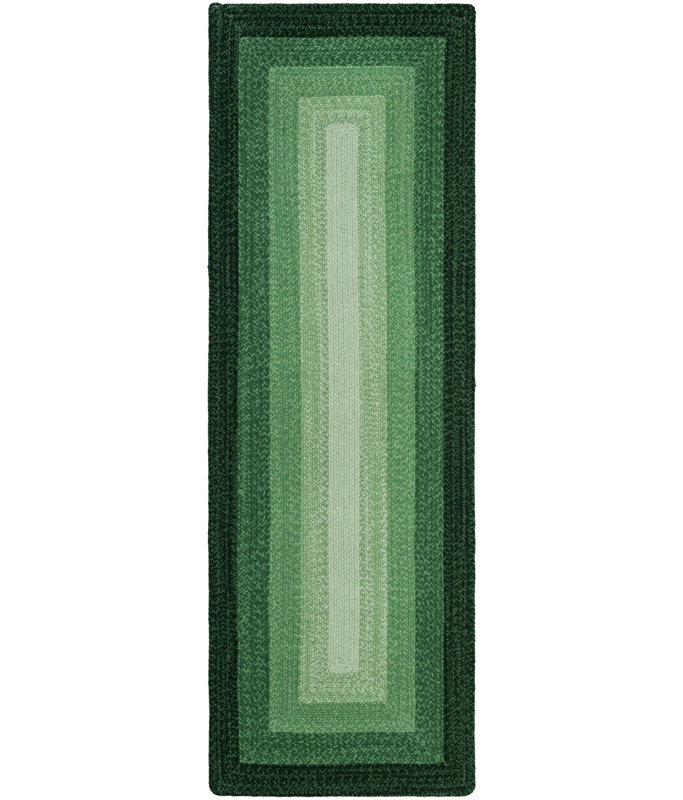  Ombre Hand Braided Wool Rug, Runner 2'7" x 8', Green