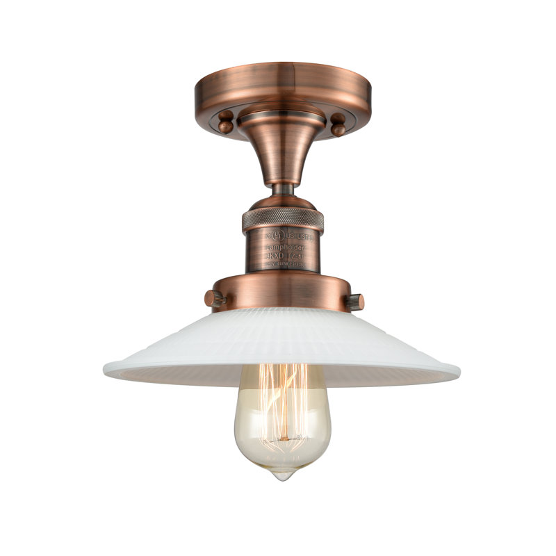 Katalina Glass Semi Flush Mount, Antique Copper, Matte White Halophane, No Bulb Included