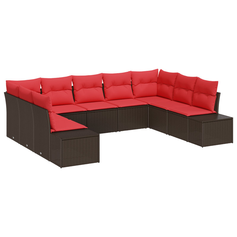 vidaXL Garden Sofa Set with Cushion 9 pcs Brown Poly Rattan, Brown