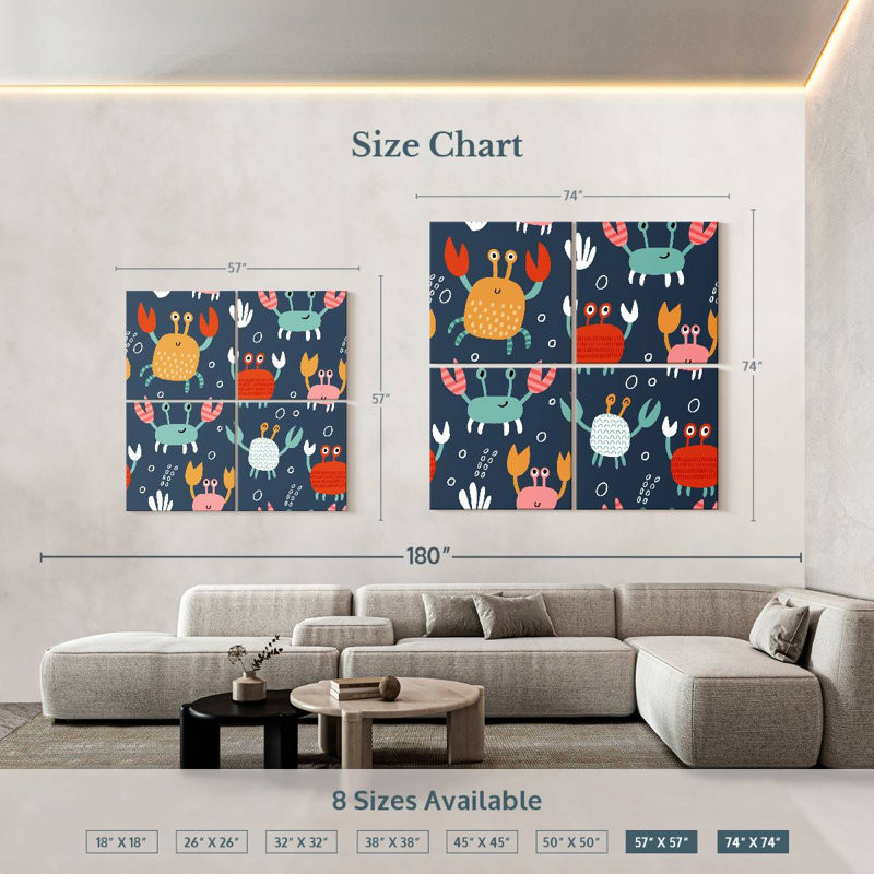 Ashelle Pattern Of Cute Crabs, 57" H x 57" W