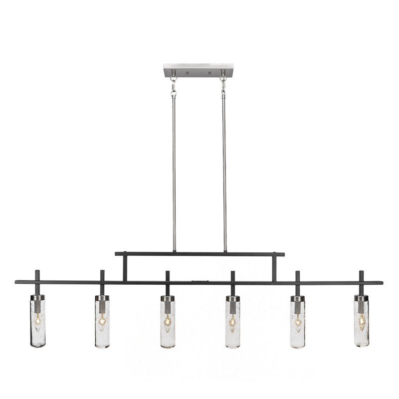 Bar 6 lumières Salinda, Bulle transparente, Noir mat/nickel brossé