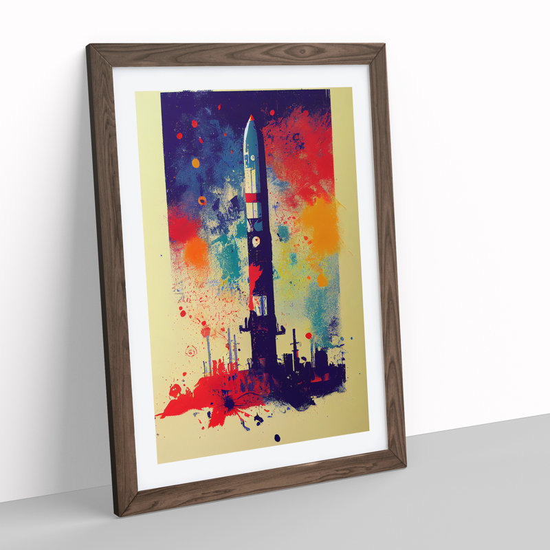 Paint Splashed Spaceship Rocket No.2 Abstract - Framed Print, 34cm H x 25cm W x 2cm D, Walnut