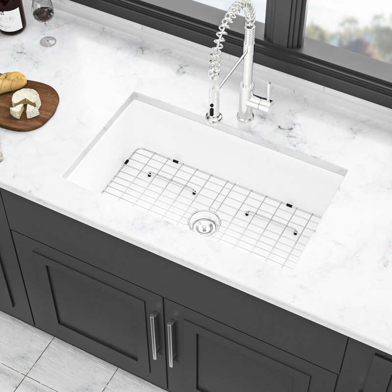Lavabo de 32 po rectangulaire en céramique - blanc pour évier de cuisine blanc, avec une résistance exceptionnelle à l'usure