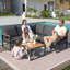 Canapé modulaire d'extérieur en L pour terrasse avec structure et coussins en métal-1696201225