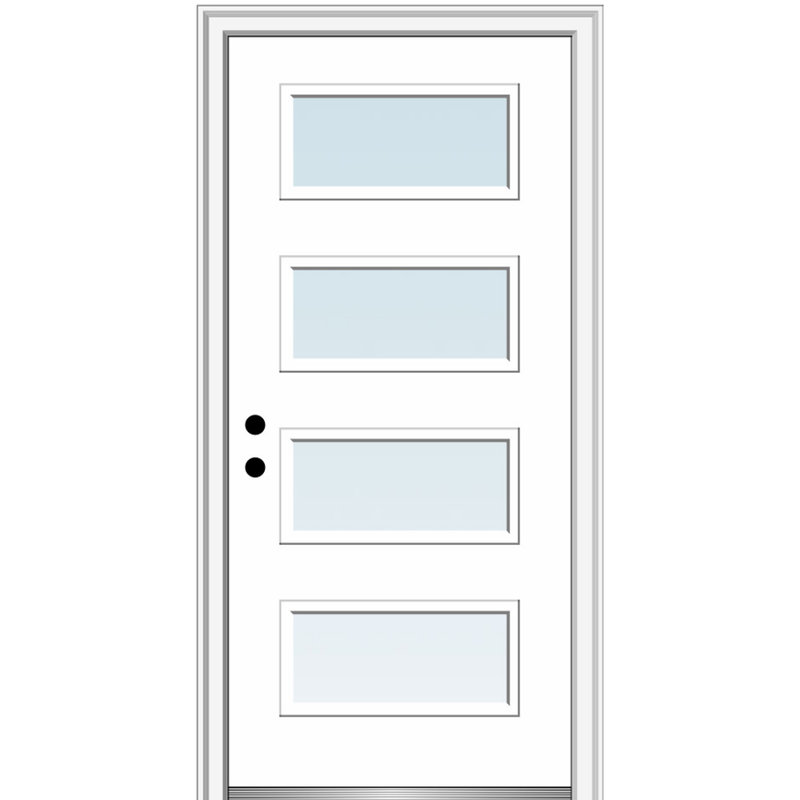 Porte d'entrée pré-suspendue en acier peint 4 lumières à 4 lumières, H 80 po x l 32 po x P 1,75po, Blanc brillant