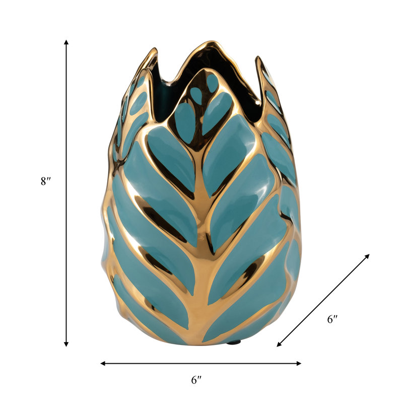 Karla Modern Stoneware Ceramic Vase with Textured Decorative Design, Turq/Teal