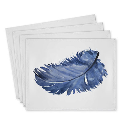 Watercolor Blue Feather Polyester Placemats | Set of 4