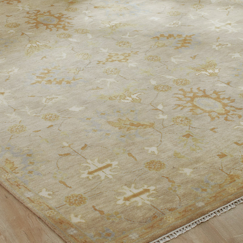 Ember Beige Hand-Knotted Wool Oriental Area Rug, Rectangle 8' x 10'