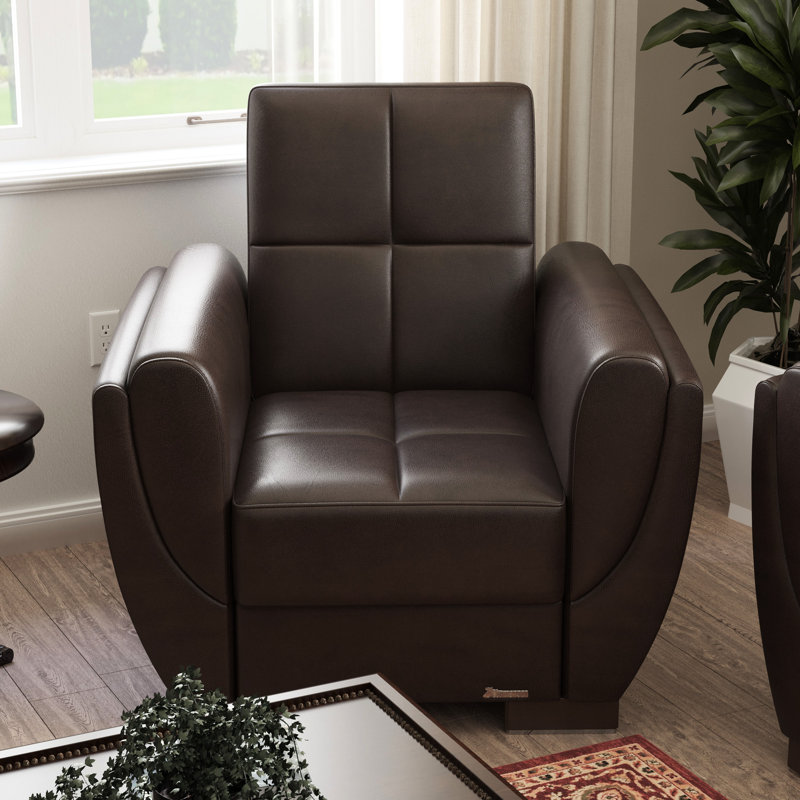 Fauteuil brun rembourré en microfibre avec rangement - Ajoutez du style à votre maison