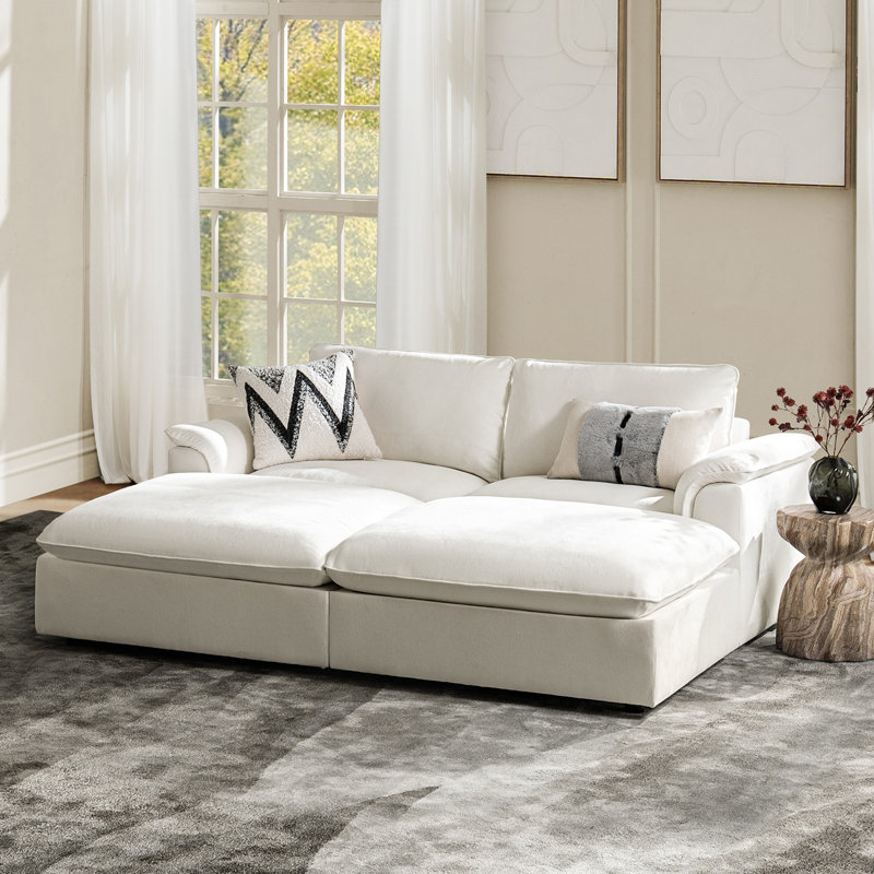 Cioffi Oversized 4 Piece Down Blend Modular Cloud Sleeper Sofa with Removable Cushion Cover, Ivory