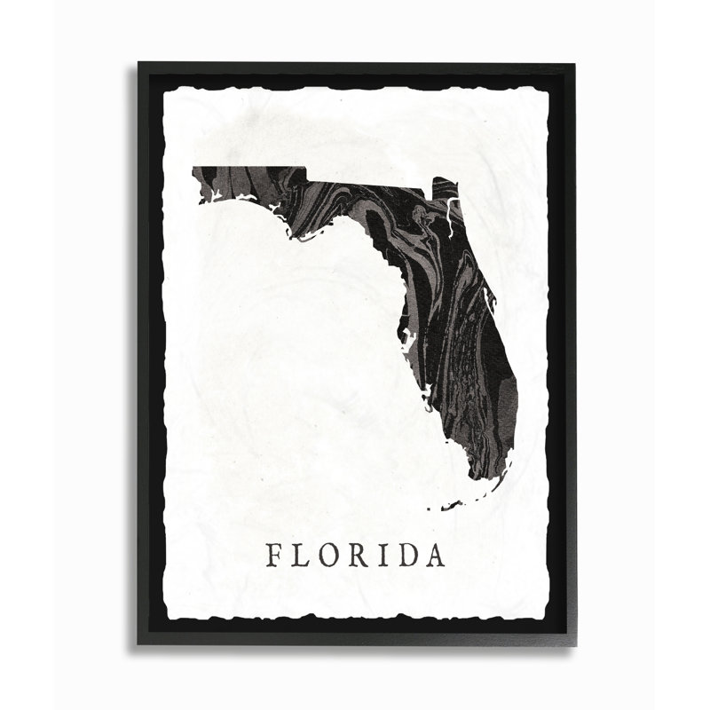 « marbleed paper floride state silhouette », impression, Giclée encadrée noir minuit, H 14 po x l 11 po x P 1,5 po