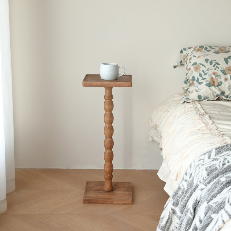 Solid Wood Square End Table,Pedestal Drink Table, Tall Plant Stand, Dark Brown Wood