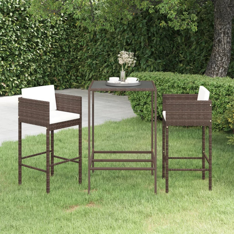 Garden Bar Set with Cushions, Brown