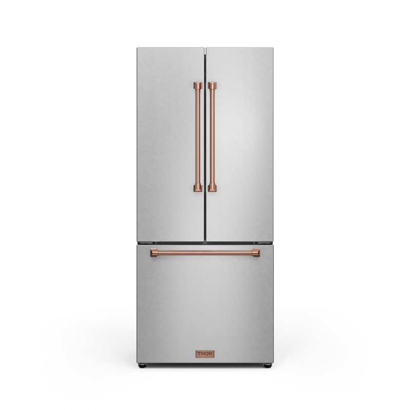 Réfrigérateur à profondeur de comptoir à porte française de 30 pouces et 17,7 pieds cubes en acier inoxydable avec quincaillerie Rosegold - RF3017FFD99-RSG