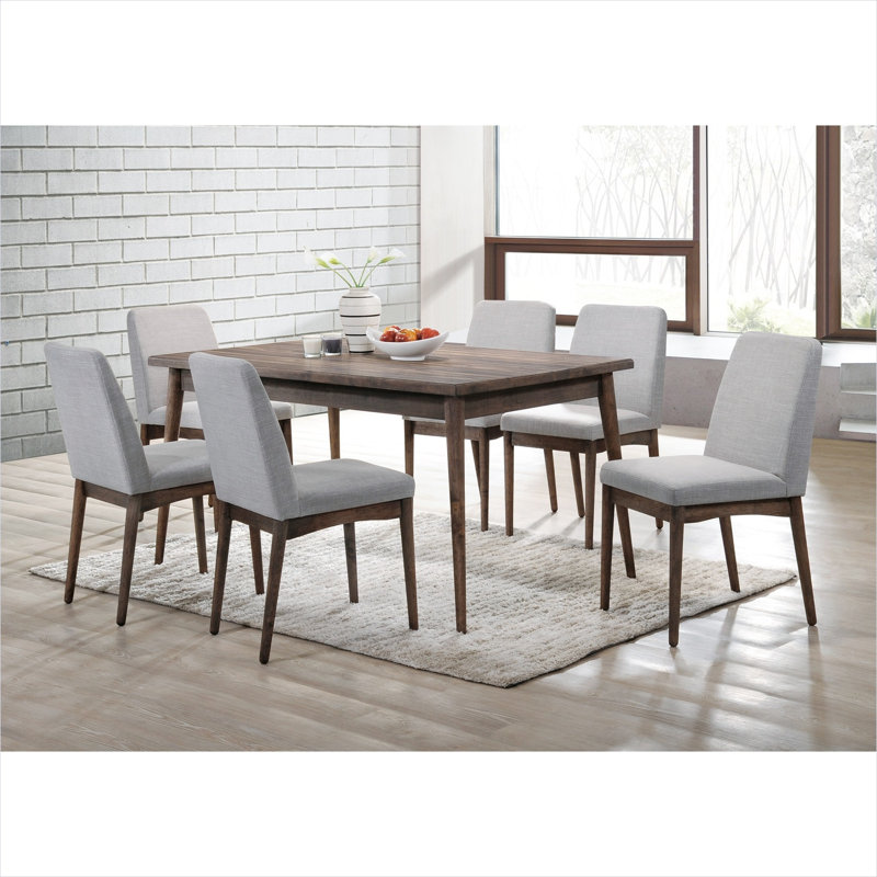 Ensemble de salle à manger 7 pièces avec table rectangulaire et six chaises d'appoint, bois brun riche, fabrication en bois massif, style contemporain