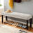 Modern Tufted Linen Dining Bench, Farmhouse Upholstered Entryway Bench With Black Rubber Wood Legs, Versatile-1517666290
