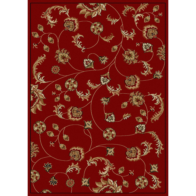 Trevion Traditional Red Oriental Botanical Floral Area Rug, Rectangle 3'3" x 4'11"