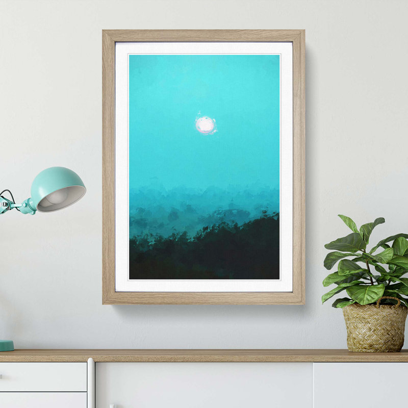 Moon Above Kavala in Greece - Picture Frame Graphic Art Print, Oak Framed, 48cm H x 36cm W x 2cm D