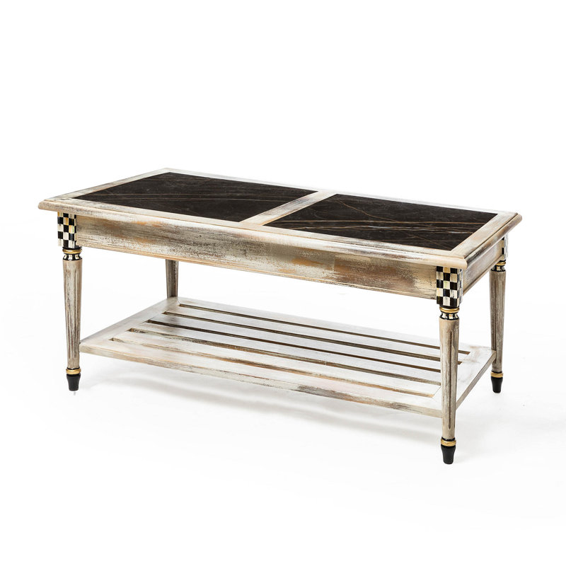 Tuscan Farmhouse Beechwood Coffee Table with Storage Shelf