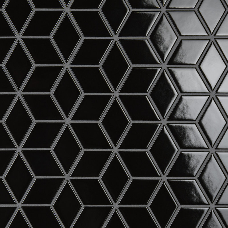 Metro Rhombus 10-1/2 " x 12-1/8 " Porcelain Mosaic Floor & Wall Tile, Glossy Black