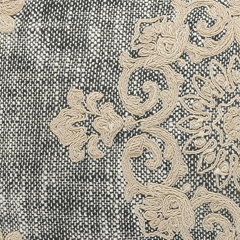 Gray and Beige Embroidered Rectangular Lumbar Pillow