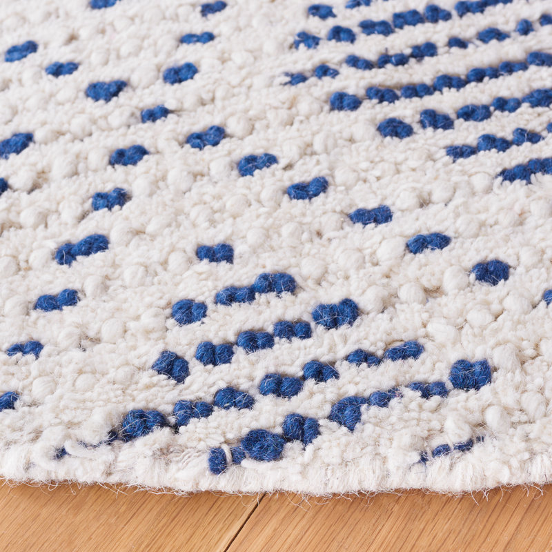 Gulielma Hand Loomed Wool/Cotton Geometric Rug in Blue/Ivory, Round 6'