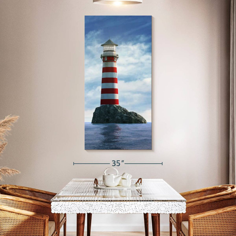 White And Red Lighthouse, 54" H x 27" W