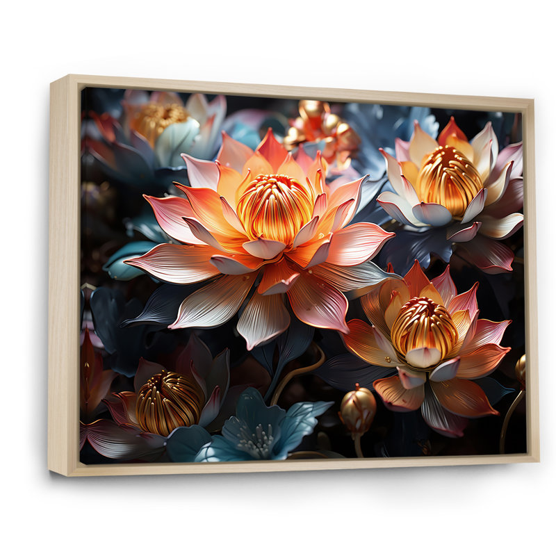 " Elegance In Lotus Blooms I ", Natural Floater Framed, 24" H x 32" W x 1" D