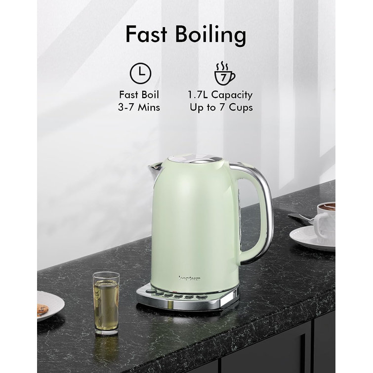 Electric Tea Kettles 1500W for Boiling Water, Longdeem Retro 1.7L Stainless  Steel Hot Water Boiler