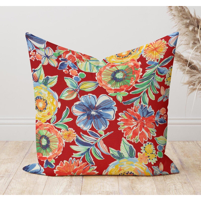 Housse de coussin d'extérieur Red Floral, Carré 21 po
