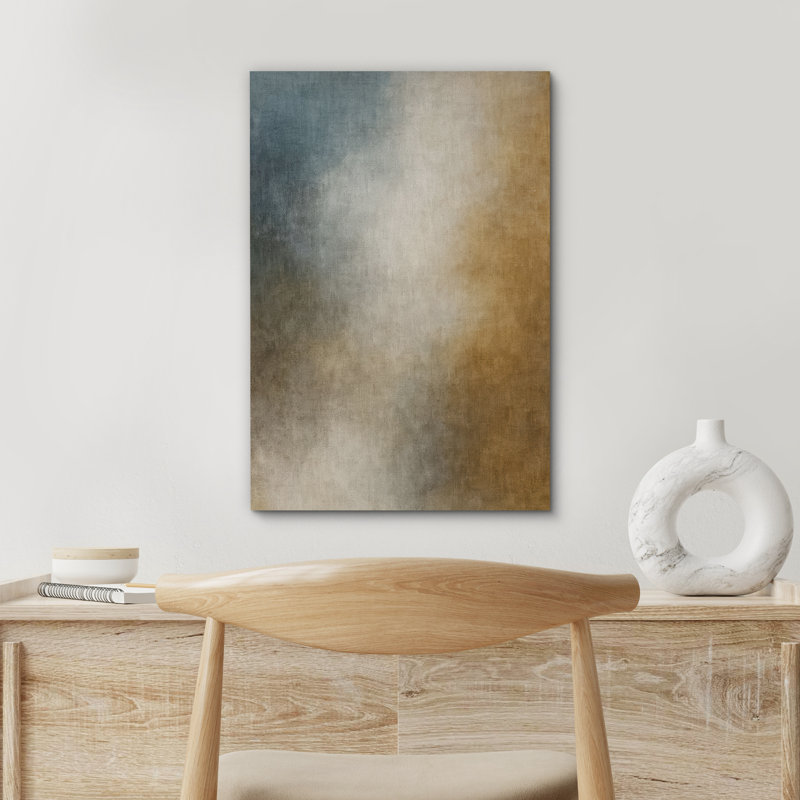 Blue and Brown Abstract Gradient Art – Pictures Framed Canvas Print Wall Art, 36" H x 24" W x 1.5" D, Wrapped Canvas