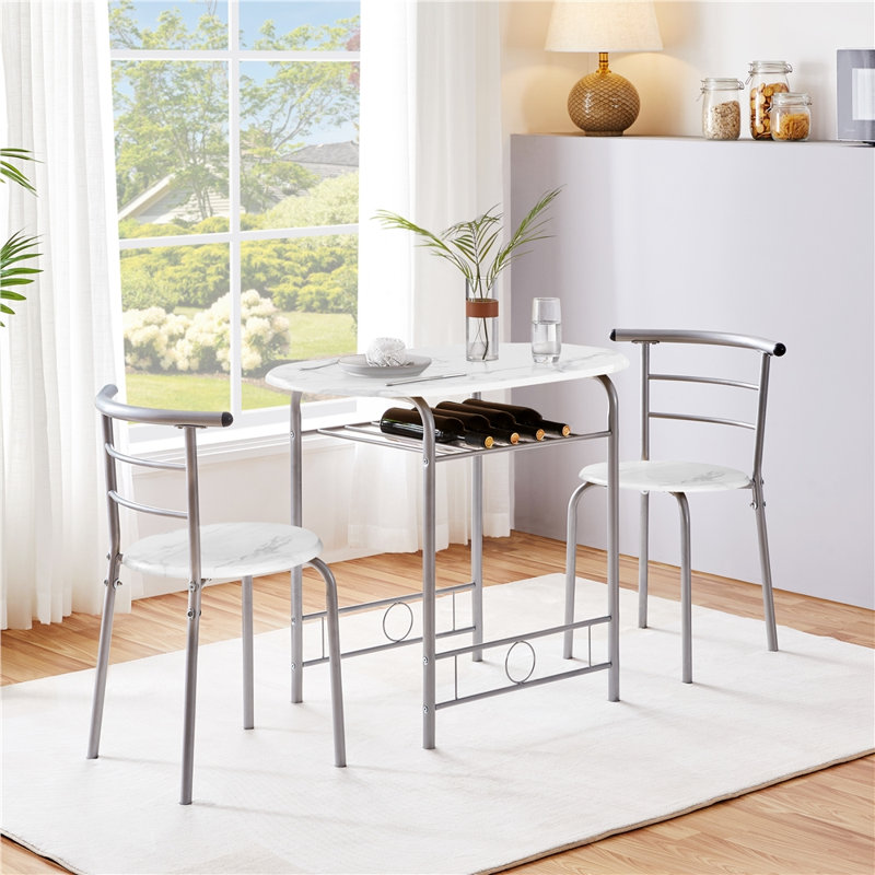 2 - Person Dining Set, White/Silver, 80 cm L x 53 cm W x 75.5 cm H
